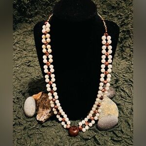 Elegant Pearl and Brown Beaded Necklace
